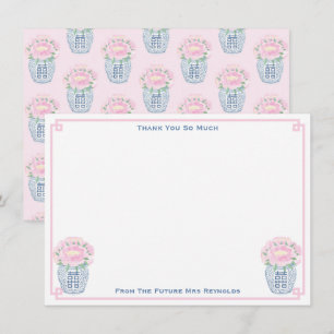 Carte De Remerciements Joli Pot à Gingembre aux Pivoines Roses pour une F