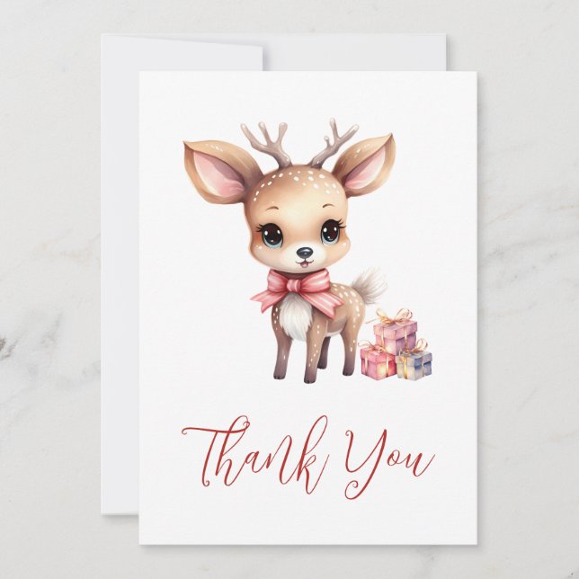 Carte De Remerciements Joli renne de Noël avec cadeaux de vacances (Devant)