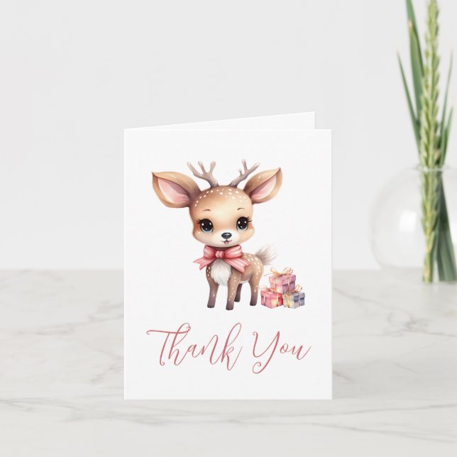 Carte De Remerciements Joli renne de Noël avec cadeaux de vacances (Devant)
