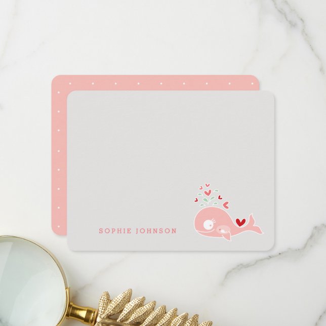 Carte De Remerciements Joli rose Pregnant maman baleine Baby shower fille (Devant/Arrière en situation)