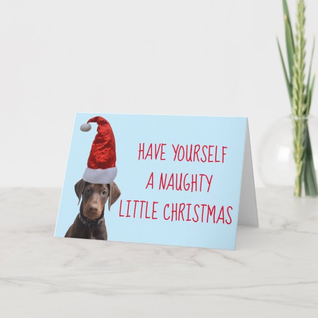 Carte De Remerciements Joli rouge Doberman chiot Santa chapeau Noël Grand (Devant)