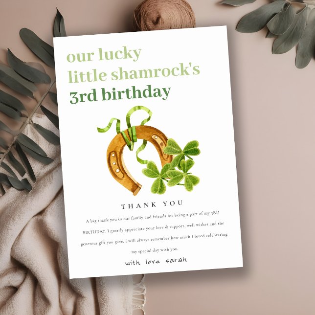 Carte De Remerciements Joli Shamrock  St Patrick's Day Anniversaire de en (Créateur téléchargé)
