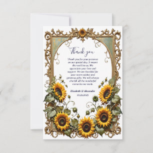 Carte De Remerciements Joli tournesol jaune avec cadre artistique de mari