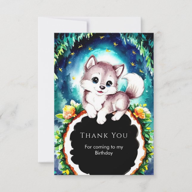 Carte De Remerciements Joli Whimsical Wolf Birthday (Devant)