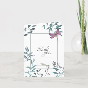 Carte De Remerciements Jolie aquarelle Dragonfly Garden Vert, Blanc