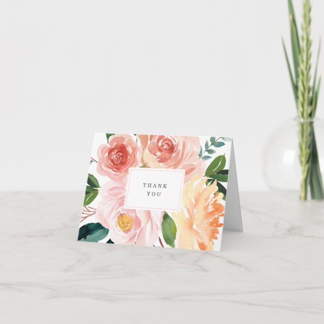 Carte De Remerciements Jolie aquarelle Fête des mariées florale (Devant)