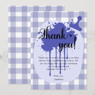 Carte De Remerciements Jolie Baby Shower Gingham Bleu Clair