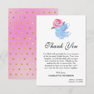 Carte De Remerciements Jolie Baby Shower Thème Tasse de Thé Aquarelle