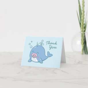Carte De Remerciements Jolie baleine Baby shower Kawaii fille rose