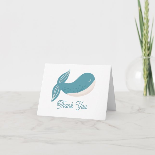 Carte De Remerciements Jolie baleine bleue. Anniversaire de enfant animal (Devant)