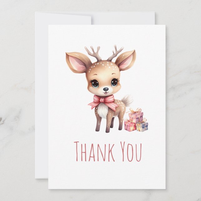 Carte De Remerciements Jolie Bébé Cerf avec fête des cadeaux (Devant)
