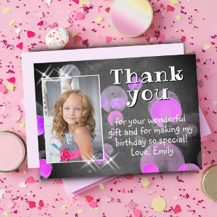 Carte De Remerciements Jolie Bubbles Rose Chalkboard Girl Photo Anniversa