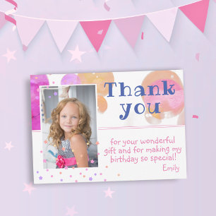 Carte De Remerciements Jolie Bubbles Rose Girl Photo Anniversaire