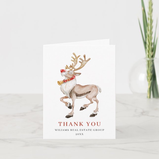 Carte De Remerciements Jolie Cartoon Reindeer Noël Salutation vacances (Devant)