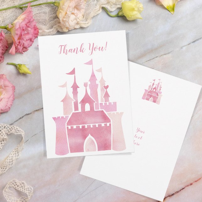 Carte De Remerciements Jolie casserole rose d'aquarelle girly château fée (Créateur téléchargé)