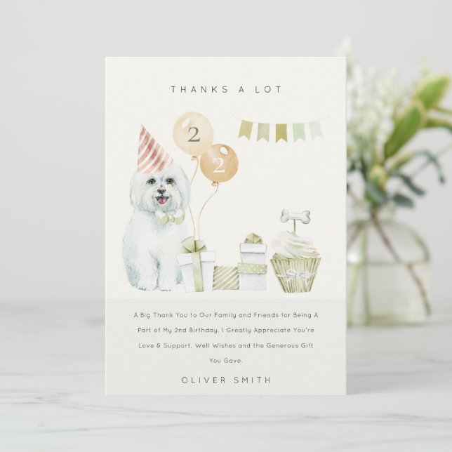 Carte De Remerciements Jolie chien aquarelle verte pour fête d'anniversai (Debout devant)