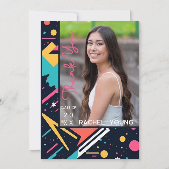 Carte De Remerciements Jolie couleur 80s Retro brillant Graduation (Devant)
