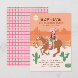 Carte De Remerciements Jolie Cowgirl et cheval fête d'anniversaire