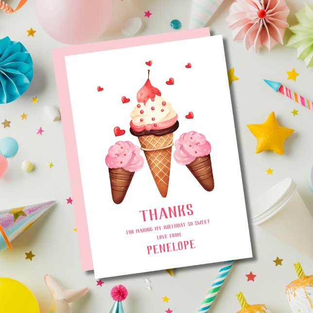 Carte De Remerciements Jolie Deux Glaces Sucrées Fête d'anniversaire  (Créateur téléchargé)