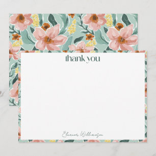 Carte De Remerciements Jolie douche de mariée florale rose et sauge menth