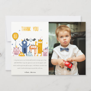 Carte De Remerciements Jolie fête colorée Monstres Enfants Photo Annivers