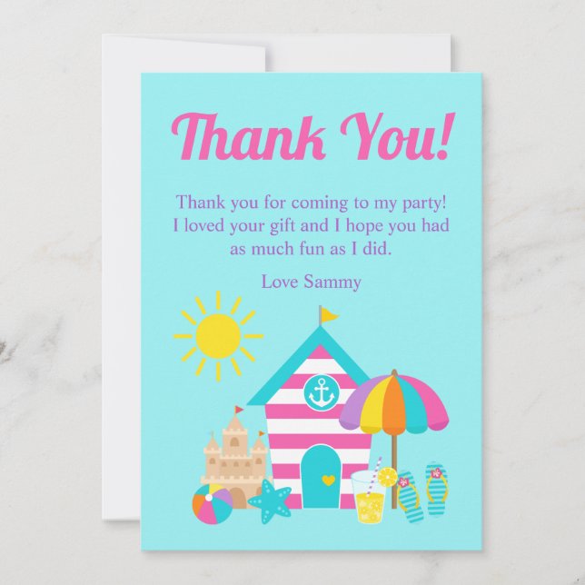 Carte De Remerciements Jolie fête d'anniversaire d'été pour enfants à la  (Devant)