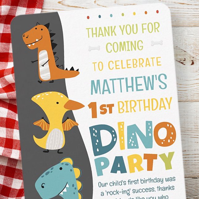 Carte De Remerciements Jolie fête d'anniversaire moderne de dinosaure pou (Créateur téléchargé)