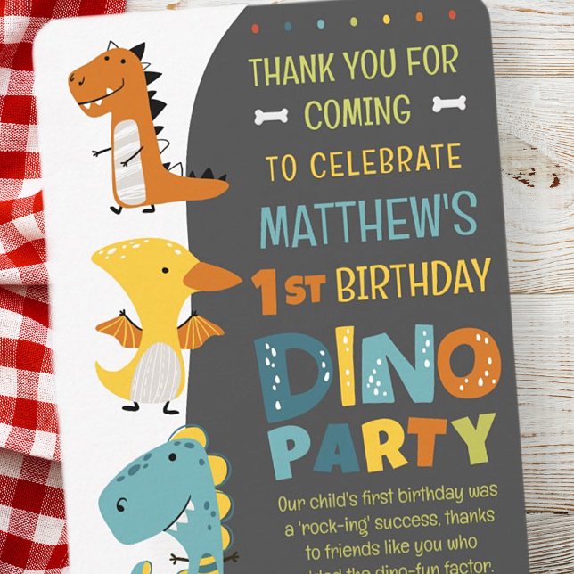 Carte De Remerciements Jolie fête d'anniversaire moderne de dinosaure pou (Créateur téléchargé)