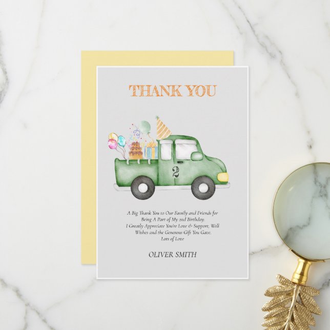 Carte De Remerciements Jolie fête d'anniversaire vert terne tout âge (Devant/Arrière en situation)