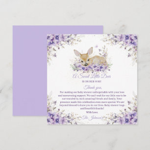 Carte De Remerciements Jolie Fête de Bébé Fleurie Lavande Violette Cerf