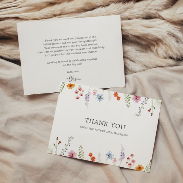 Carte De Remerciements Jolie Fête de Mariée Fleur Sauvage (Créateur téléchargé)