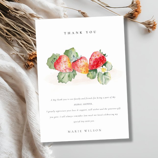 Carte De Remerciements Jolie feuille de fraise rouge mariage (Créateur téléchargé)