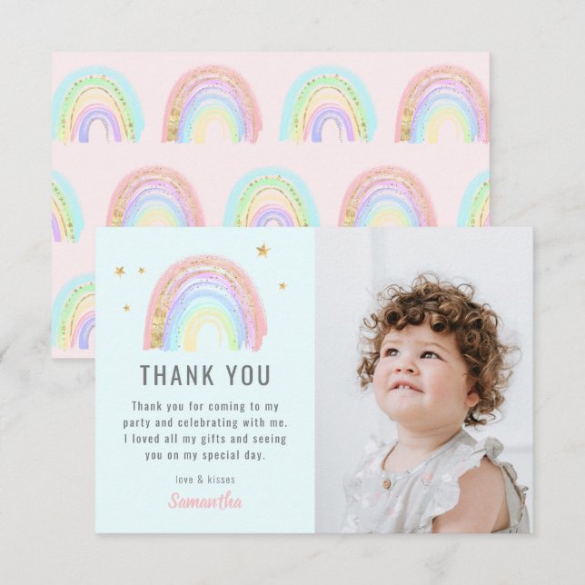 Carte De Remerciements Jolie Fille Abstrait Arc-en-ciel Anniversaire Tout (Devant / Derrière)