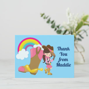 Carte De Remerciements Jolie fille cowgirl arc-en-ciel western personnali