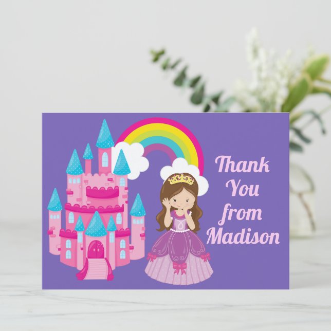 Carte De Remerciements Jolie Fille d'anniversaire Château de la Princesse (Debout devant)