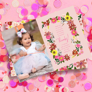 Carte De Remerciements Jolie Fille Lapin Rose Fête d'anniversaire