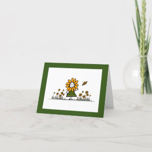 Carte De Remerciements Jolie Fleur de Cartoon dans un jardin de papillons