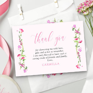 Carte De Remerciements Jolie Fleur Sauvage Rose Délicate Florale