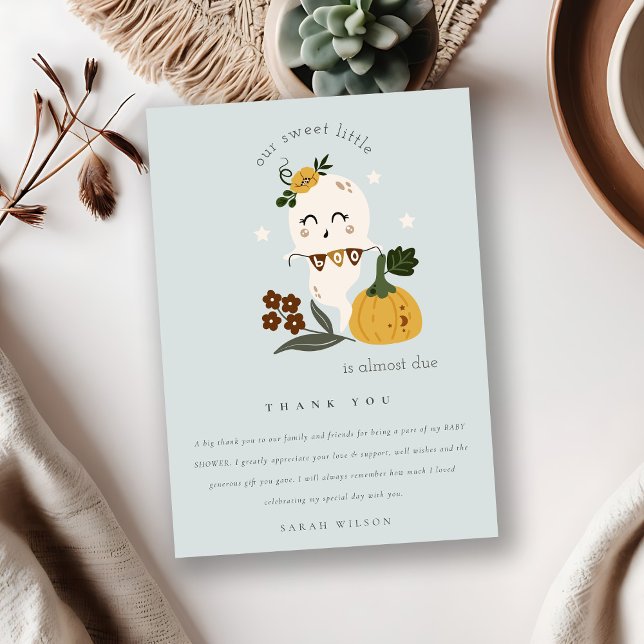 Carte De Remerciements Jolie Halloween Fantôme Bleu Bébé Fait Sa Rentrée (Créateur téléchargé)