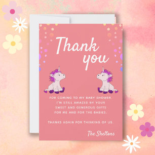 Carte De Remerciements Jolie Licorne Rose Jumelles Filles Baby Shower
