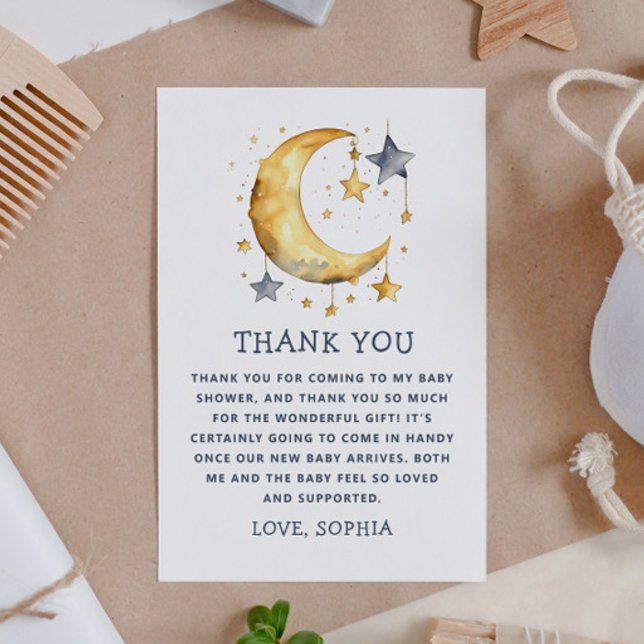 Carte De Remerciements Jolie lune lunaire et étoiles baby shower céleste (Créateur téléchargé)