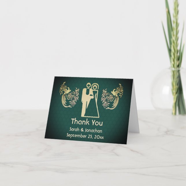 Carte De Remerciements Jolie mariée et tourterelle colombes Mariage perso (Devant)