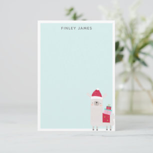 Carte De Remerciements Jolie Noël Llama Pastel Bleu Nom personnalisé