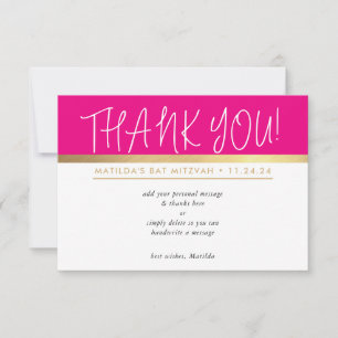 Carte De Remerciements JOLIE NOTE ultra tendance or noir rose