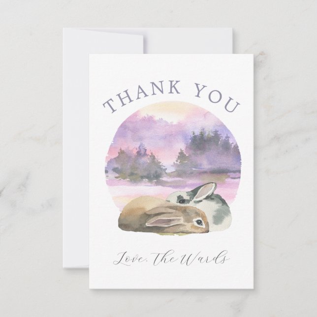 Carte De Remerciements Jolie paire de lapins de couleur aquarelle (Devant)