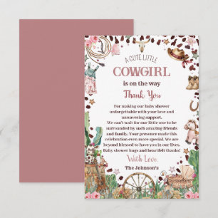 Carte De Remerciements Jolie Petite Cow-Girl Western Aquarelle Baby Showe