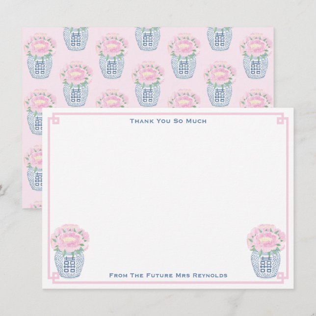 Carte De Remerciements Jolie Pies Roses Ginger Jar Fête des mariées (Devant / Derrière)