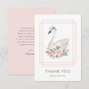 Carte De Remerciements Jolie princesse cygne florale aquarelle pour anniv