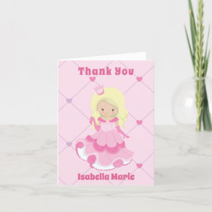 Carte De Remerciements Jolie princesse fille rose Personnalisé Enfants ro
