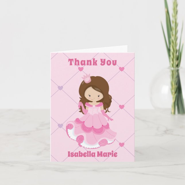 Carte De Remerciements Jolie princesse fille rose Personnalisée Enfants (Devant)